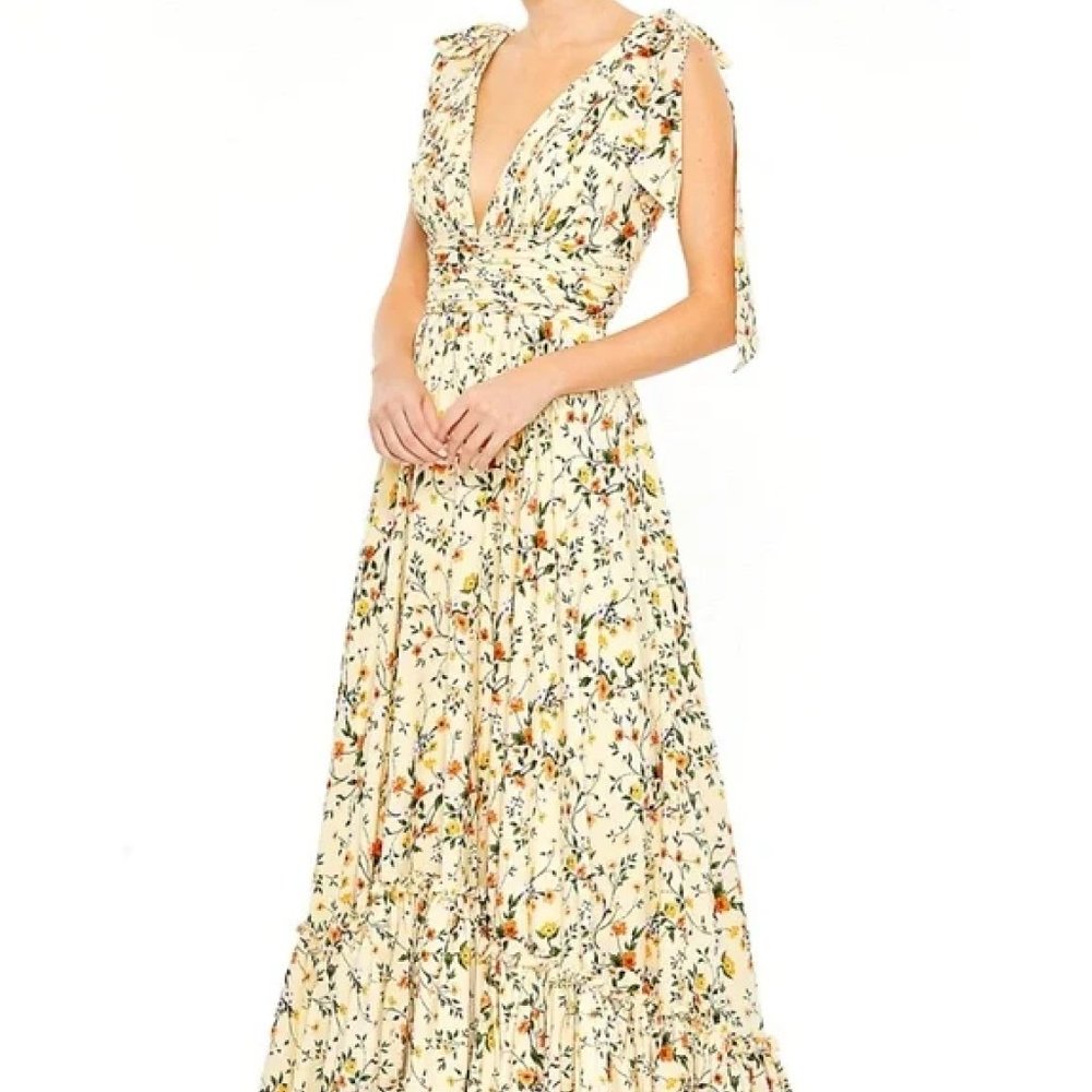 Mac Duggal Tiered Floral Print Gown - Size 8